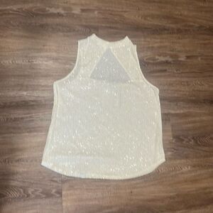 River Island cream halter high neck sequin sleeveless top tank 14 L